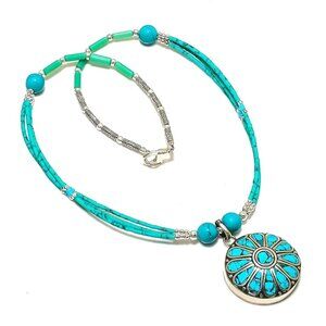 Tibetan Turquoise Sterling Silver Handmade Beaded Necklace